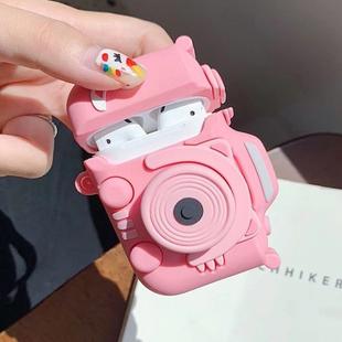 For Apple AirPods 1/2 Generation Universal Stereoscopic Cartoon Camera Bluetooth Headphone Protective Case(Pink)