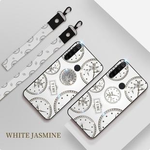 For Xiaomi Redmi Note8 Fashion Clock Pattern Rhinestone Mobile Phone Shell with Bracket / Hand Rope / Lanyard(White)