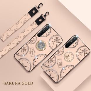 For OPPO K5 Fashion Clock Pattern Rhinestone Mobile Phone Shell with Bracket / Hand Rope / Lanyard(Rose Gold)