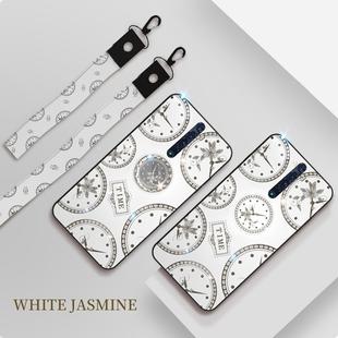 For OPPO Reno2 Fashion Clock Pattern Rhinestone Mobile Phone Shell with Bracket / Hand Rope / Lanyard(White)