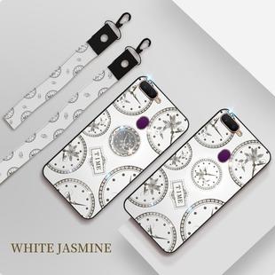 For OPPO A7x / F9 Fashion Clock Pattern Rhinestone Mobile Phone Shell with Bracket / Hand Rope / Lanyard(White)