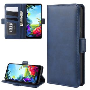For LG K40S Double Buckle Crazy Horse Business Mobile Phone Holster with Card Wallet Bracket Function(Blue)
