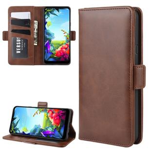 For LG K40S Double Buckle Crazy Horse Business Mobile Phone Holster with Card Wallet Bracket Function(Brown)