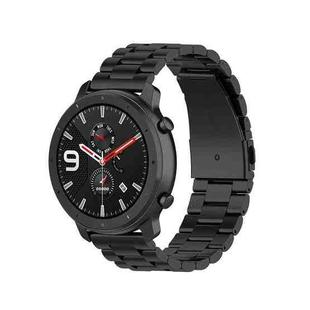 Applicable To Ticwatch Generation / Moto360 Second Generation 460 / Samsung GearS3 / Huawei GT 22mm Butterfly Buckle 3-Beads Stainless Steel Metal Watch Band(black)