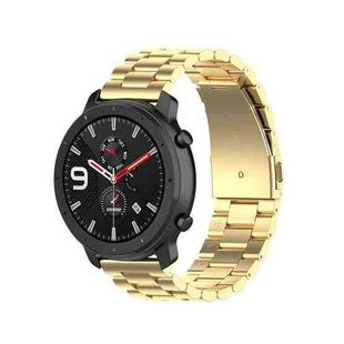 Applicable To Ticwatch Generation / Moto360 Second Generation 460 / Samsung GearS3 / Huawei GT 22mm Butterfly Buckle 3-Beads Stainless Steel Metal Watch Band(gold)