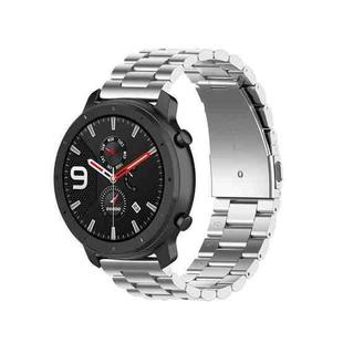 Applicable To Ticwatch Generation / Moto360 Second Generation 460 / Samsung GearS3 / Huawei GT 22mm Butterfly Buckle 3-Beads Stainless Steel Metal Watch Band(Silver)