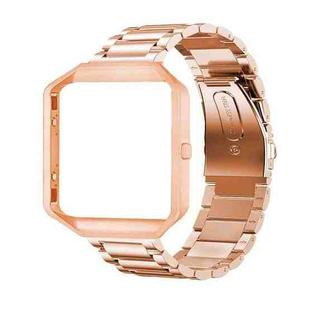 For Fitbit Blaze Metal Frame Butterfly Buckle Three Beads Stainless Steel Metal Watch Band(Rose gold)