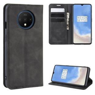 For OnePlus 7T Retro-skin Business Magnetic Suction Leather Case with Purse-Bracket-Chuck(Black)
