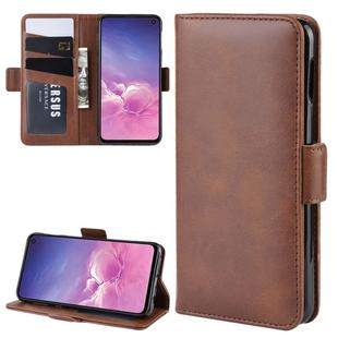 For Galaxy S10e Double Buckle Crazy Horse Business Mobile Phone Holster with Card Wallet Bracket Function(Brown)