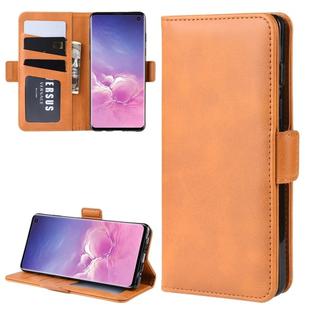For Galaxy S10 Double Buckle Crazy Horse Business Mobile Phone Holster with Card Wallet Bracket Function(Yellow)