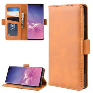 For Galaxy S10 Plus Double Buckle Crazy Horse Business Mobile Phone Holster with Card Wallet Bracket Function(Yellow)