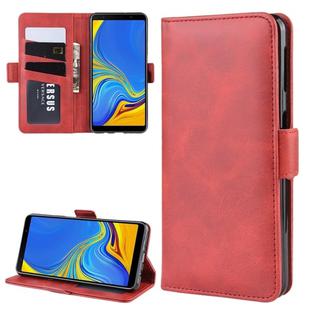 For Galaxy A7 2018 Double Buckle Crazy Horse Business Mobile Phone Holster with Card Wallet Bracket Function(Red)