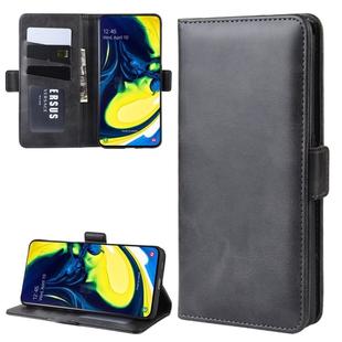 For Galaxy A80/A90 Double Buckle Crazy Horse Business Mobile Phone Holster with Card Wallet Bracket Function(Black)