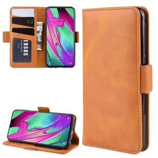For Galaxy A40 Double Buckle Crazy Horse Business Horizontal Flip Leather Case with Card  Slot & Wallet & Holder(Yellow)