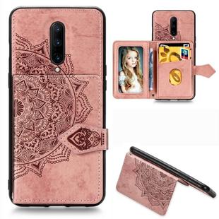 For OnePlus 7 Pro Mandala Embossed Magnetic Cloth PU + TPU + PC Case with Holder & Card Slots & Wallet & Photo Frame & Strap(Rose Gold)