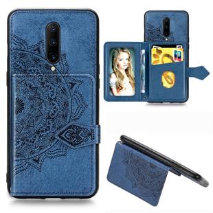 For OnePlus 7 Pro Mandala Embossed Magnetic Cloth PU + TPU + PC Case with Holder & Card Slots & Wallet & Photo Frame & Strap(Blue)