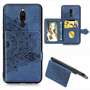 For Xiaomi Redmi 8 Mandala Embossed Magnetic Cloth PU + TPU + PC Case with Holder & Card Slots & Wallet & Photo Frame & Strap(Blue)