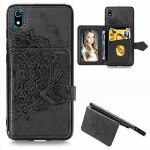 For Xiaomi Redmi 7A Mandala Embossed Magnetic Cloth PU + TPU + PC Case with Holder & Card Slots & Wallet & Photo Frame & Strap(Black)