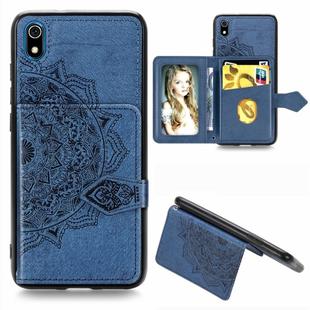 For Xiaomi Redmi 7A Mandala Embossed Magnetic Cloth PU + TPU + PC Case with Holder & Card Slots & Wallet & Photo Frame & Strap(Blue)