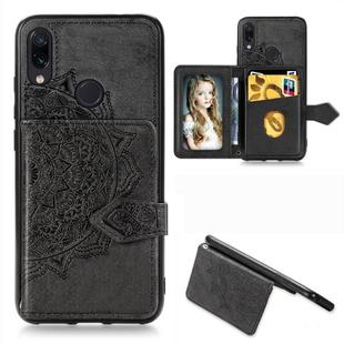 For Xiaomi Redmi Note 7 / Note 7 Pro Mandala Embossed Magnetic Cloth PU + TPU + PC Case with Holder & Card Slots & Wallet & Photo Frame & Strap(Black)