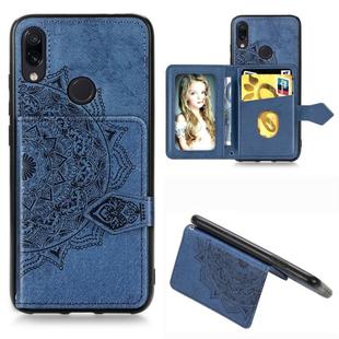 For Xiaomi Redmi Note 7 / Note 7 Pro Mandala Embossed Magnetic Cloth PU + TPU + PC Case with Holder & Card Slots & Wallet & Photo Frame & Strap(Blue)