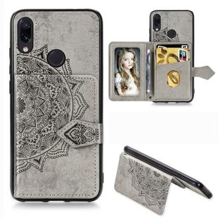 For Xiaomi Redmi 7 Mandala Embossed Magnetic Cloth PU + TPU + PC Case with Holder & Card Slots & Wallet & Photo Frame & Strap(Gray)