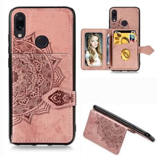 For Xiaomi Redmi 7 Mandala Embossed Magnetic Cloth PU + TPU + PC Case with Holder & Card Slots & Wallet & Photo Frame & Strap(Rose Gold)