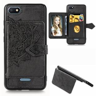 For Xiaomi Redmi 6A Mandala Embossed Magnetic Cloth PU + TPU + PC Case with Holder & Card Slots & Wallet & Photo Frame & Strap(Black)