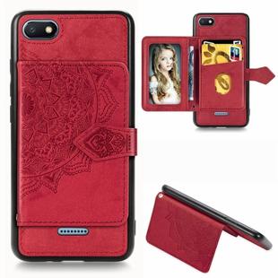 For Xiaomi Redmi 6A Mandala Embossed Magnetic Cloth PU + TPU + PC Case with Holder & Card Slots & Wallet & Photo Frame & Strap(Red)