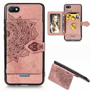 For Xiaomi Redmi 6A Mandala Embossed Magnetic Cloth PU + TPU + PC Case with Holder & Card Slots & Wallet & Photo Frame & Strap(Rose Gold)