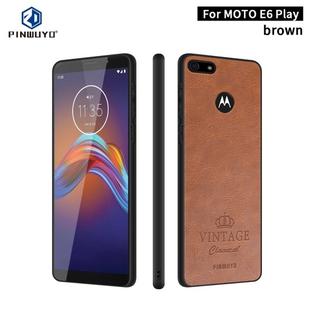 For MOTO E6 play PINWUYO Pin Rui Series Classical Leather, PC + TPU + PU Leather Waterproof And Anti-fall All-inclusive Protective Shell(Brown)