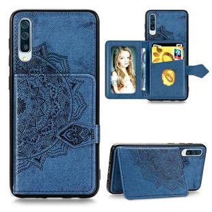 For Galaxy A70 Mandala Embossed Magnetic Cloth PU + TPU + PC Case with Holder & Card Slots & Wallet & Photo Frame & Strap(Blue)