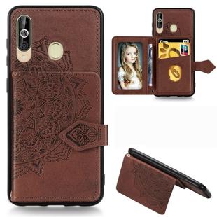 For Galaxy A60 Mandala Embossed Magnetic Cloth PU + TPU + PC Case with Holder & Card Slots & Wallet & Photo Frame & Strap(Brown)