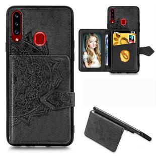 For Galaxy A20s Mandala Embossed Magnetic Cloth PU + TPU + PC Case with Holder & Card Slots & Wallet & Photo Frame & Strap(Black)