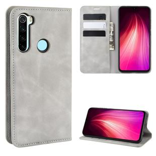 For Xiaomi Redmi Note 8 Retro-skin Business Magnetic Suction Leather Case with Holder & Card Slots & Wallet(Grey)