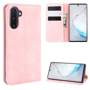 For Galaxy Note10 Retro-skin Business Magnetic Suction Leather Case with Holder & Card Slots & Wallet(Pink)