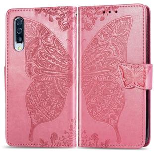 For Galaxy A70s Butterfly Love Flower Embossed Horizontal Flip Leather Case with Bracket / Card Slot / Wallet / Lanyard(Pink)