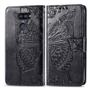 For LG K40S Butterfly Love Flower Embossed Horizontal Flip Leather Case with Bracket / Card Slot / Wallet / Lanyard(Black)