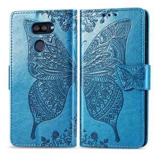 For LG K40S Butterfly Love Flower Embossed Horizontal Flip Leather Case with Bracket / Card Slot / Wallet / Lanyard(Blue)
