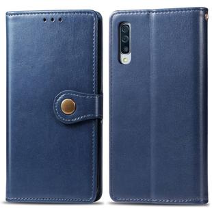 For Galaxy A70s Retro Solid Color Leather Buckle Phone Case with Lanyard & Photo Frame & Card Slot & Wallet & Stand Function(Blue)