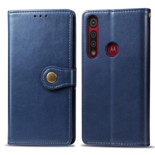 For Motorola Moto G8 Play Retro Solid Color Leather Buckle Phone Case with Lanyard & Photo Frame & Card Slot & Wallet & Stand Function(Blue)