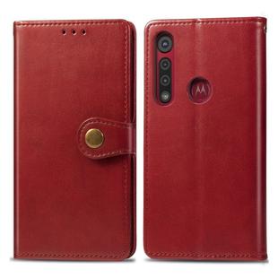For Motorola Moto G8 Play Retro Solid Color Leather Buckle Phone Case with Lanyard & Photo Frame & Card Slot & Wallet & Stand Function(Red)