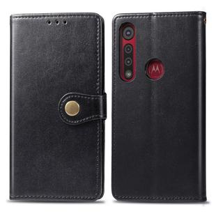 For Motorola Moto G8 Play Retro Solid Color Leather Buckle Phone Case with Lanyard & Photo Frame & Card Slot & Wallet & Stand Function(Black)