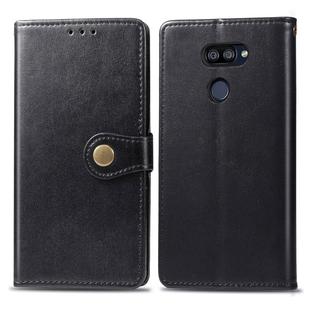 For LG K40S Retro Solid Color Leather Buckle Phone Case with Lanyard & Photo Frame & Card Slot & Wallet & Stand Function(Black)