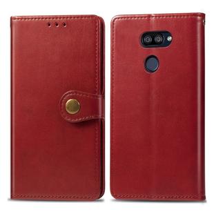 For LG K40S Retro Solid Color Leather Buckle Phone Case with Lanyard & Photo Frame & Card Slot & Wallet & Stand Function(Red)