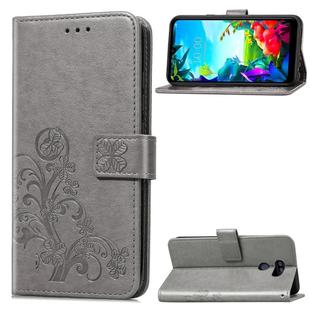For LG K40S  Four-leaf Clasp Embossed Buckle Mobile Phone Protection Leather Case with Lanyard & Card Slot & Wallet & Bracket Function(Gray)