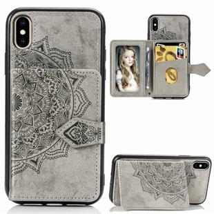 For iPhone XS Max  Mandala Embossed Magnetic Cloth PU + TPU + PC Case with Holder & Card Slots & Wallet & Photo Frame & Strap(Gray)