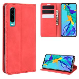 For Huawei P30 Retro-skin Business Magnetic Suction Leather Case with Holder & Card Slots & Wallet(Red)