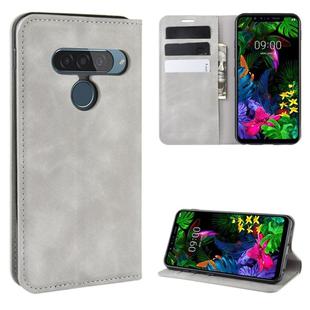 For LG G8S ThinQ  Retro-skin Business Magnetic Suction Leather Case with Holder & Card Slots & Wallet(Grey)