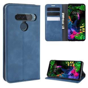 For LG G8S ThinQ  Retro-skin Business Magnetic Suction Leather Case with Holder & Card Slots & Wallet(Dark Blue)